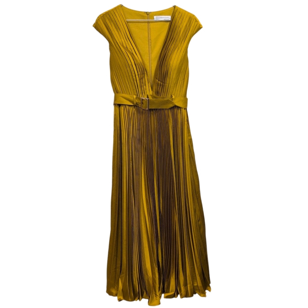 Ieena for Mac Duggal Pleated Midi Dress Women Size 6 v neck Cap Sleeve 26483 - Picture 4 of 6
